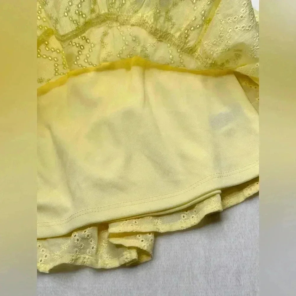 Women’s Skirt Tiered Ruffled Eyelet Yellow Elastic Waist WILD FABLE choose size - Picture 3 of 9